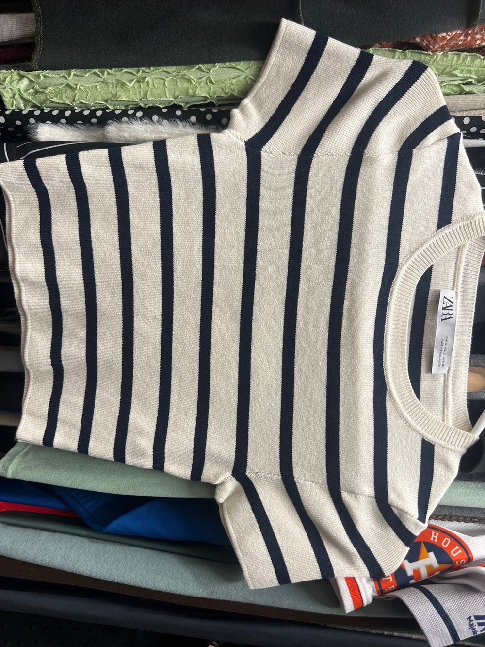 Zara Cream and Navy Striped Crop Top